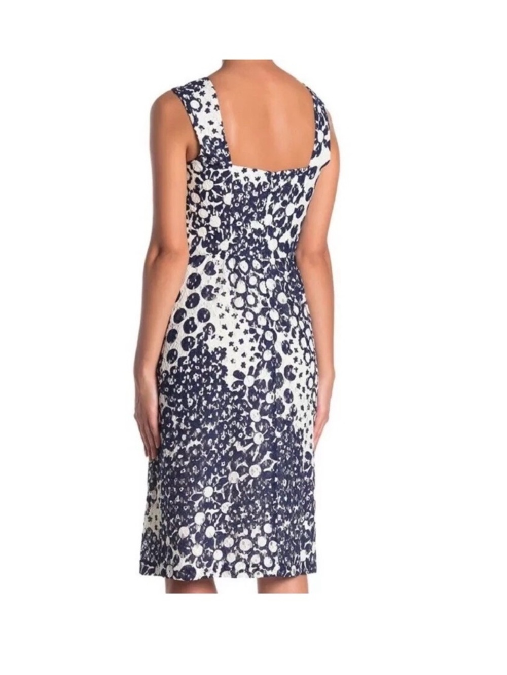 Trina Turk Navy White Lace Sheath Dress Size 6 Sleeveless Square Neck - Picture 2 of 7